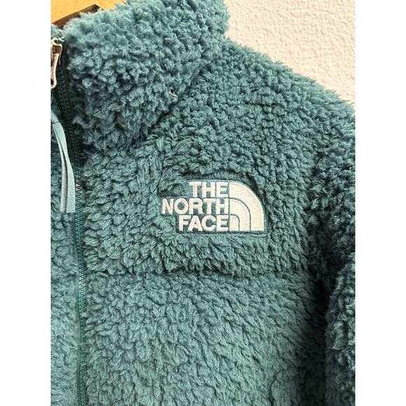 Womens The North Face High Pile Sherpa Nuptse Short Crop 700-Down Jacket Green - Picture 2 of 4